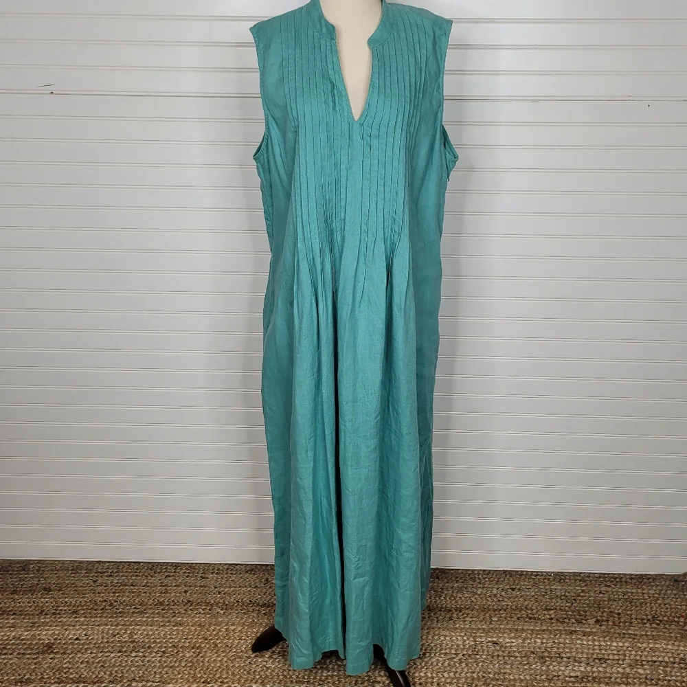 J. Jill Turquoise Blue Sleeveless Linen Maxi Dress